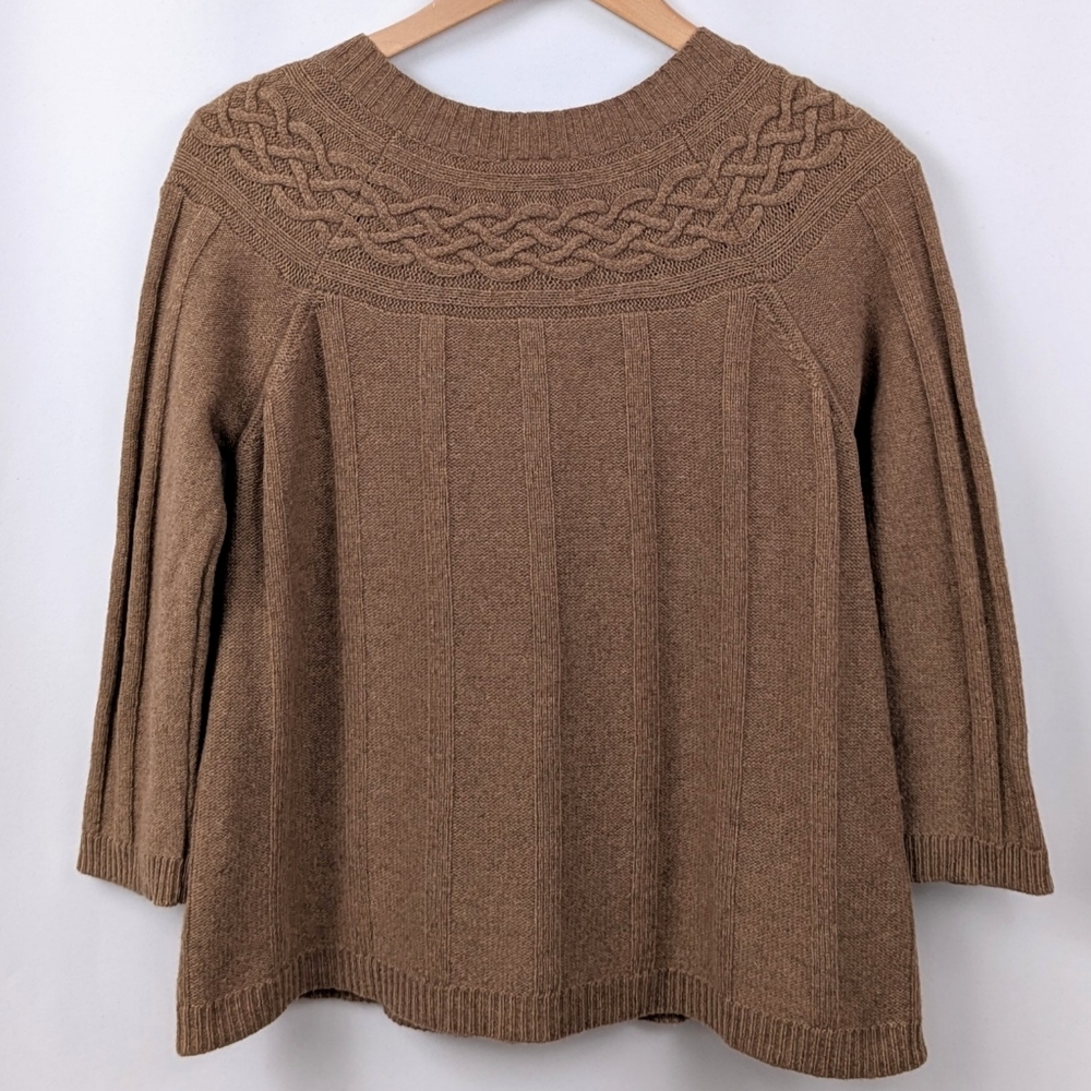 Ann Taylor Loft Cardigan Sweater Cable Knit Cashmere Blend Button Front Brown M - Picture 2 of 10